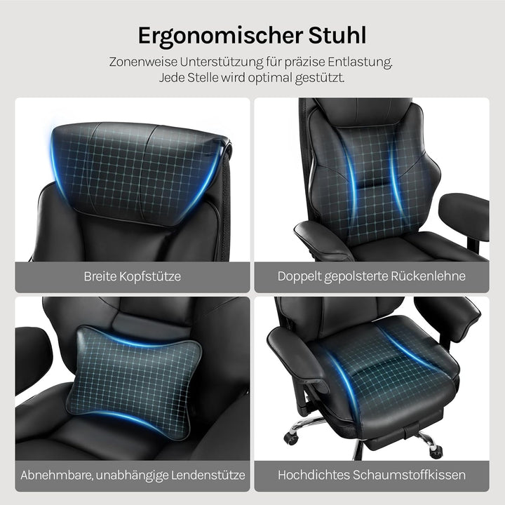 WOLTU Bürostuhl ergonomisch, Chefsessel Doppellagige weiche Rückenlehne, 3-stufige Rückenlehnenverst