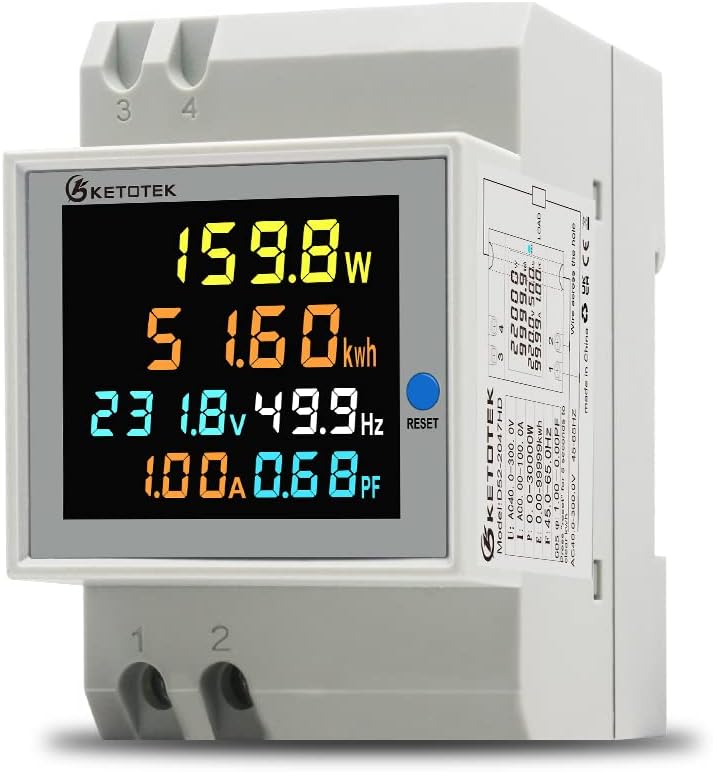 KETOTEK Stromzähler Hutschiene, Digitaler Energiezähler 6in1, AC40-300V 100A Wechselstromzähler KWh