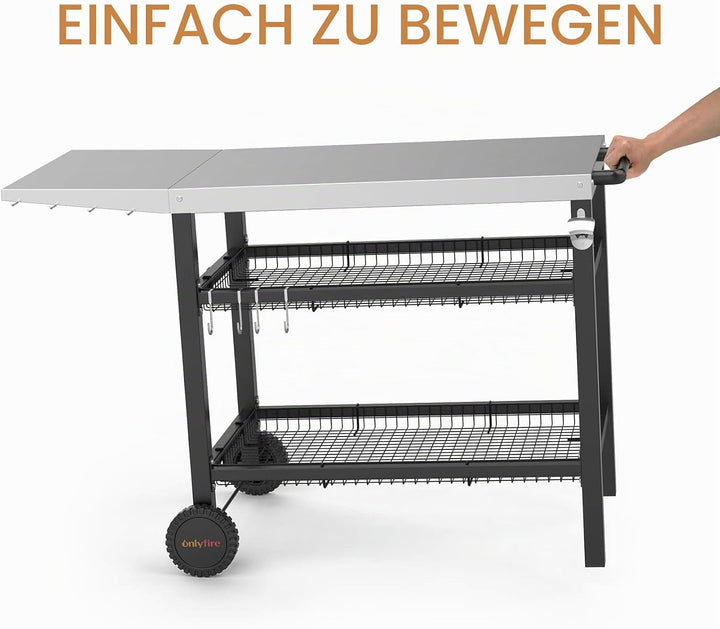 Onlyfire Grillwagen | Edelstahl Grilltisch mit grosser Arbeitsfläche und Beistelltisch, Grill Beiste
