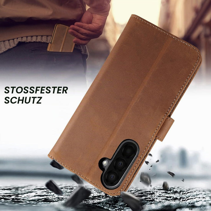 LENSUN Hülle für Samsung Galaxy A26 Echtleder, Handyhülle [Echtes Leder][Walletfach][RFID Schutz] Ha