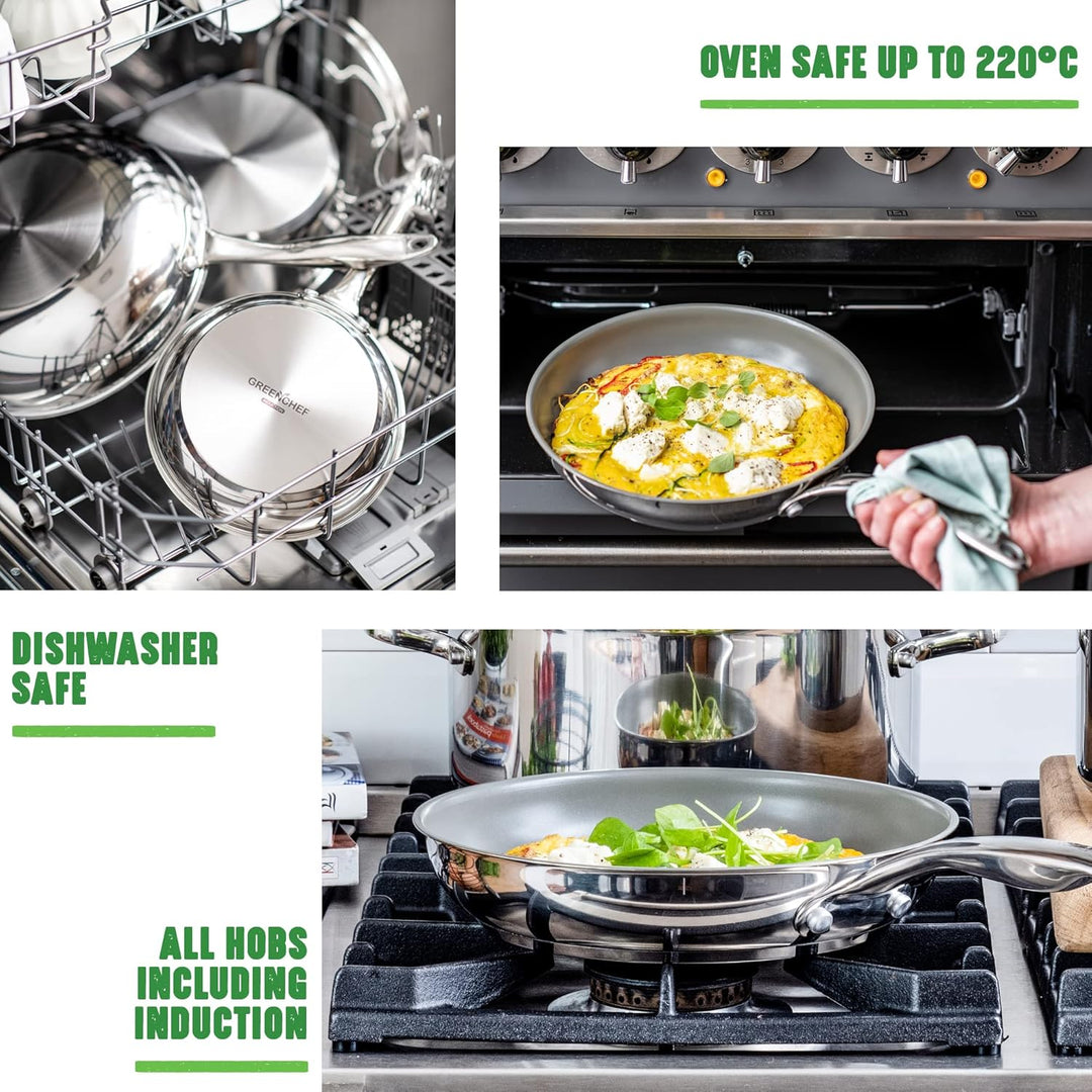 GreenChef Profile Plus Gesunde Keramik Antihaft-Edelstahlkasserolle 18 cm/2,1 Liter mit Deckel aus g