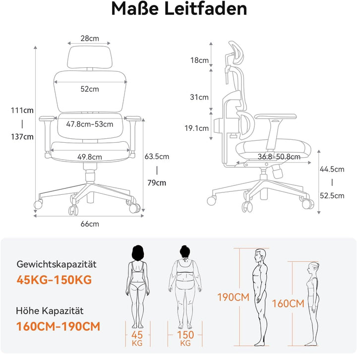 Newtral NT001 Bürostuhl Ergonomisch, Ergonomischer Schreibtischstuhl 150kg, Ergonomic Office Chair P
