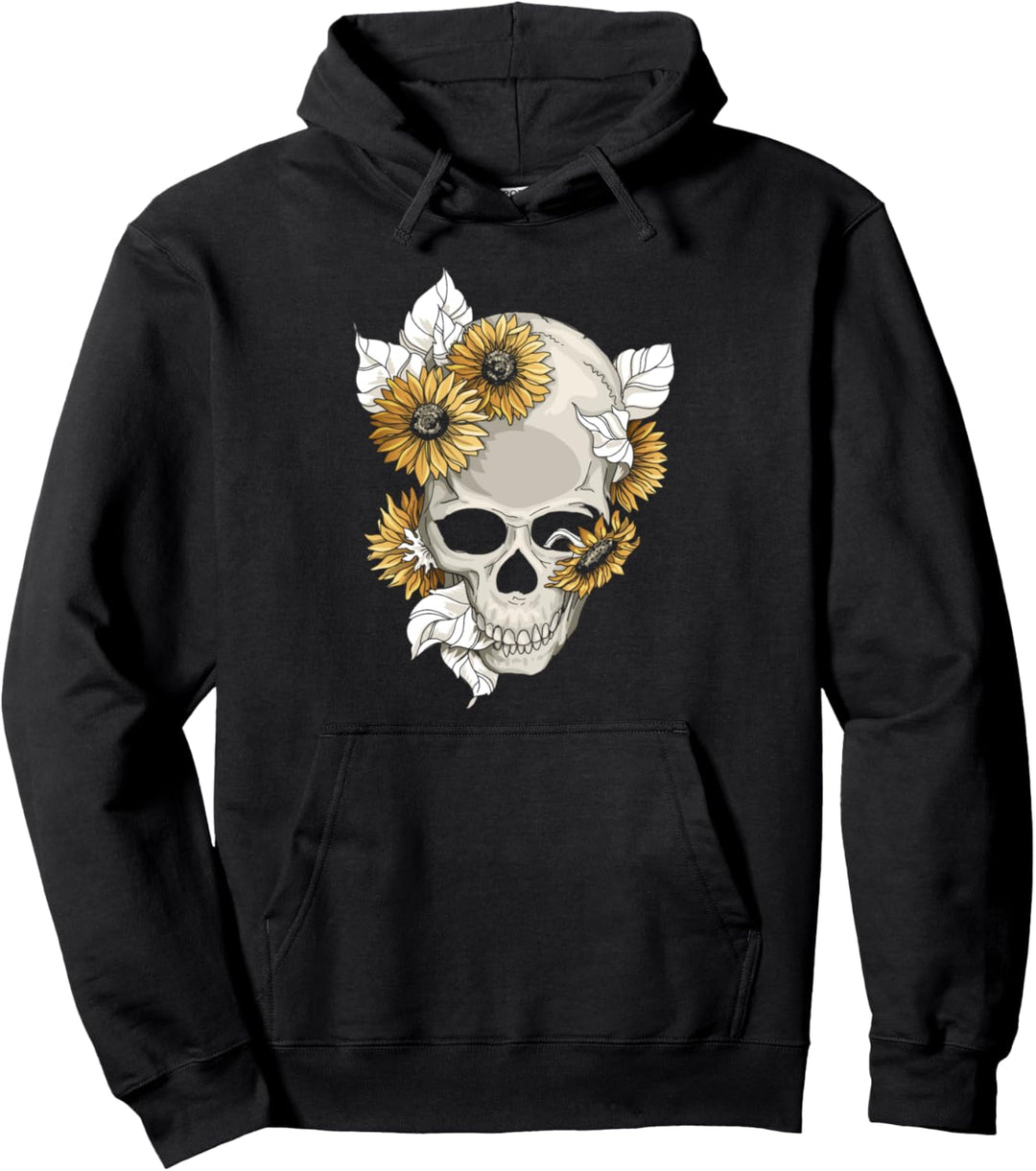 Skull Sunflowers Gothic Occult Wicca Witchcore Witchcraft Pullover Hoodie