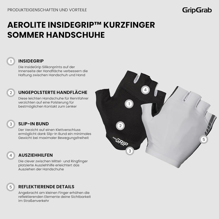 GripGrab Aerolite InsideGrip Profi Radsport Race Handschuhe Dünne Ungepolsterte Raceday Kurzfinger R