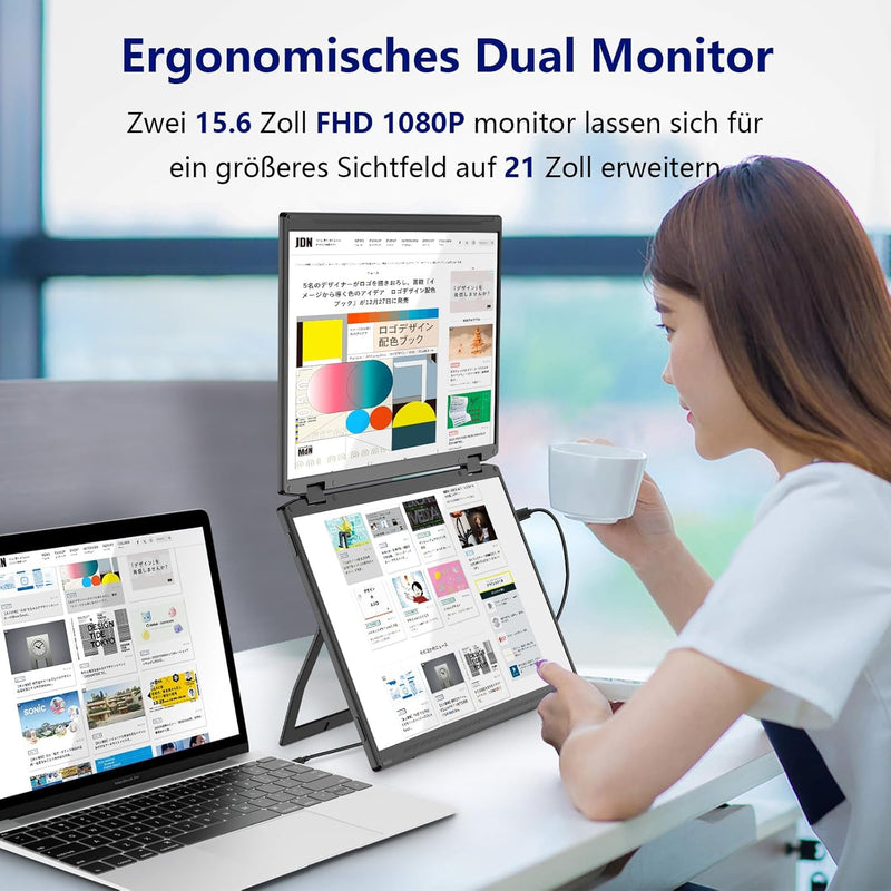 Laptop Screen Extender, 15.6" Dual Portable Monitor, Laptop Bildschirm Erweiterung, Tragbarer Monito