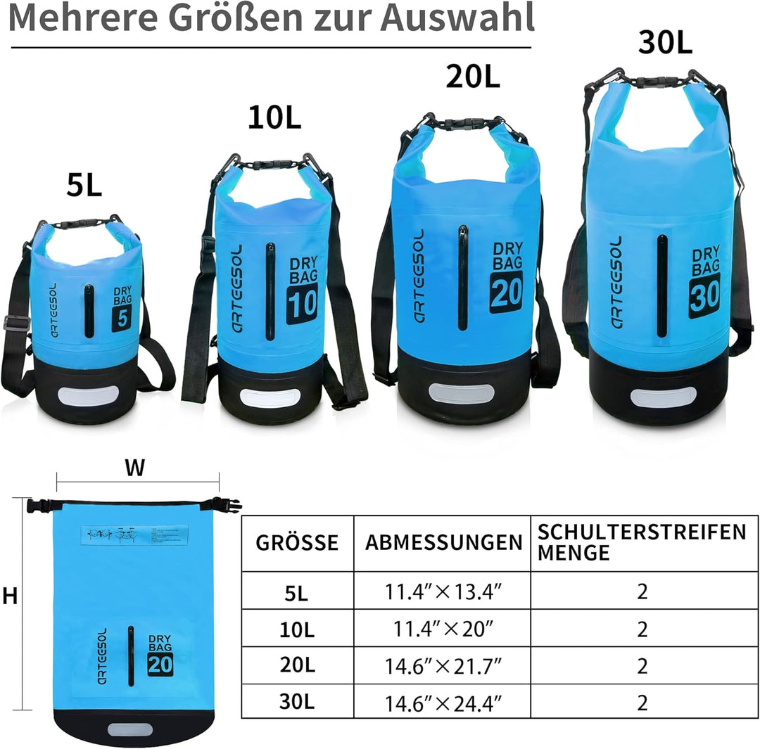 Dry Bag - 5L 10L 20L 30L Waterproof trockener Beutel/Sack wasserdichte Tasche mit Langem justierbare