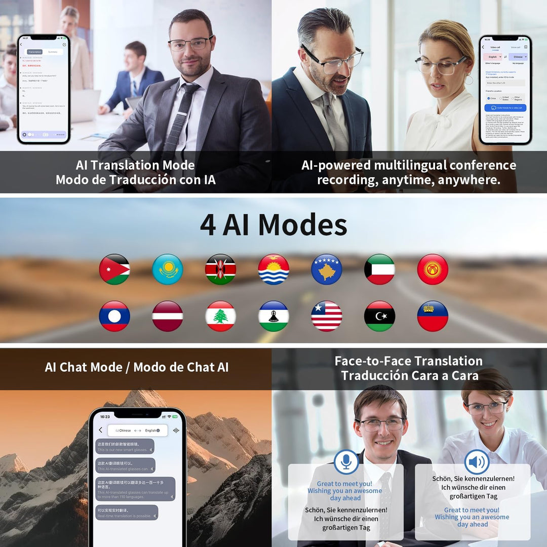 Smart Glasses with AI Translator, Real-Time Translation Glasses Polarized, Photochromic Lenses with