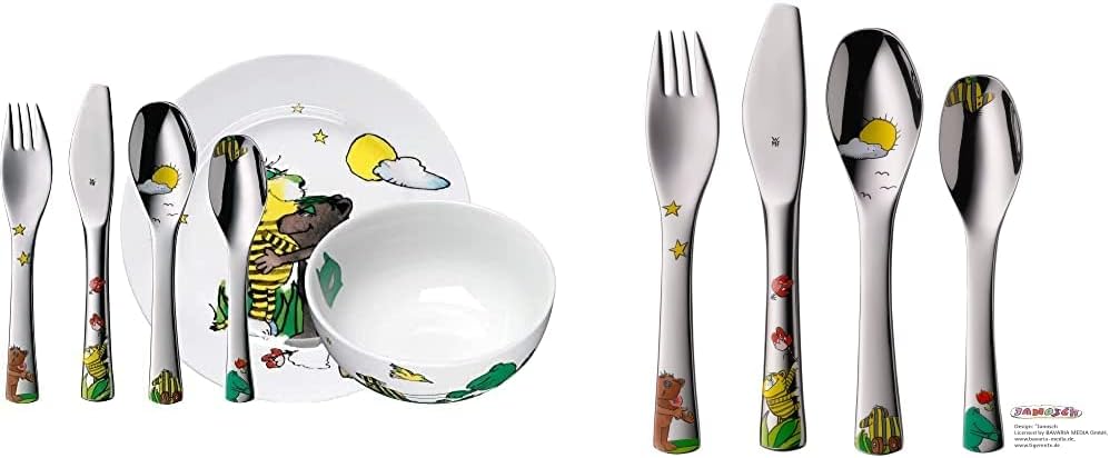 WMF Janosch Kinder Geschirrset 6-teilig, Kindergeschirr mit Kinderbesteck Edelstahl & Janosch Kinder