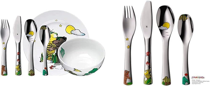 WMF Janosch Kinder Geschirrset 6-teilig, Kindergeschirr mit Kinderbesteck Edelstahl & Janosch Kinder
