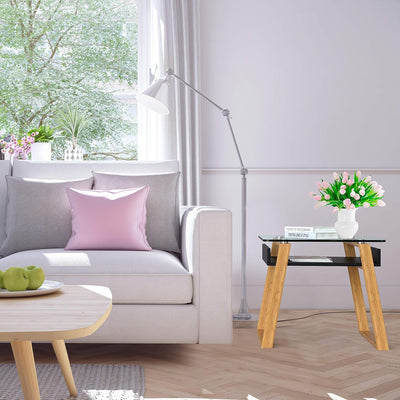 bonVIVO Beistelltisch schwarz mit Glas Holz Materialmix - Couchtisch, Sideboard, Wohnzimmertisch - M