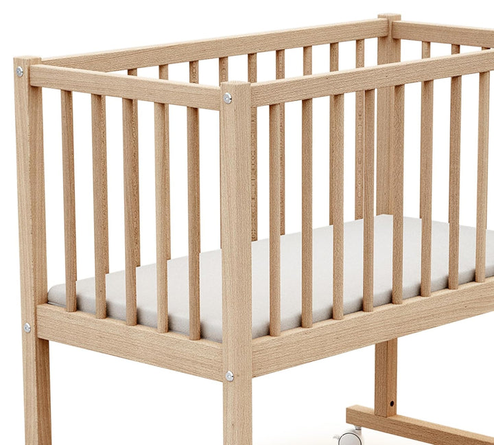 AT4 - Wiege 40x80 ESSENTIEL Buche roh | 86 x 58,5 x 80 cm | Matratze inklusive 40x80x5cm | 4 multidi