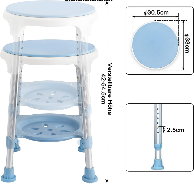 YRHome 360°Drehbarer Duschhocker Höhenverstellbar Badestuhl Duschstuhl Anti-Rutsch Badhocker mit pra