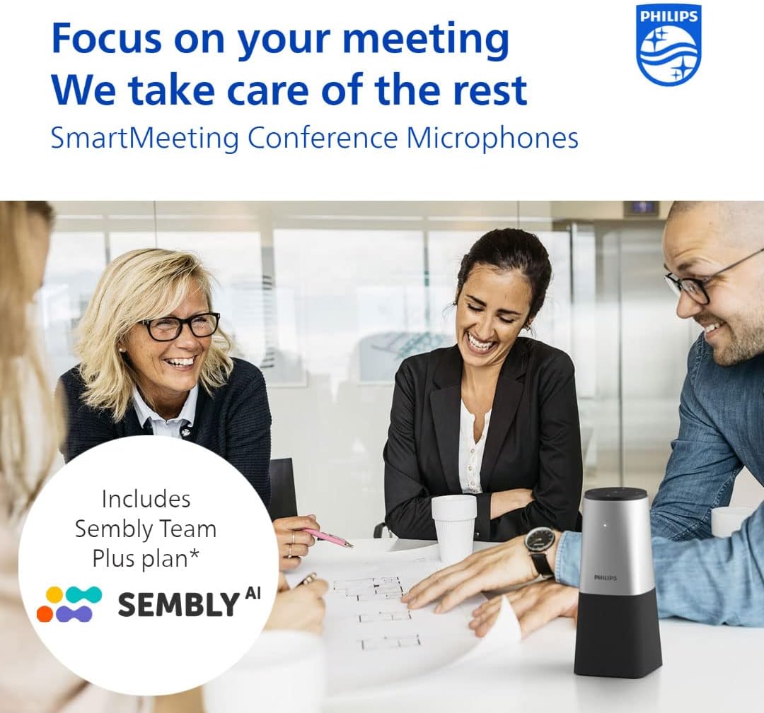 Philips PSE0540 SmartMeeting Tragbares Konferenzmikrofon mit Sembly AI zur Spracherkennung für mehre