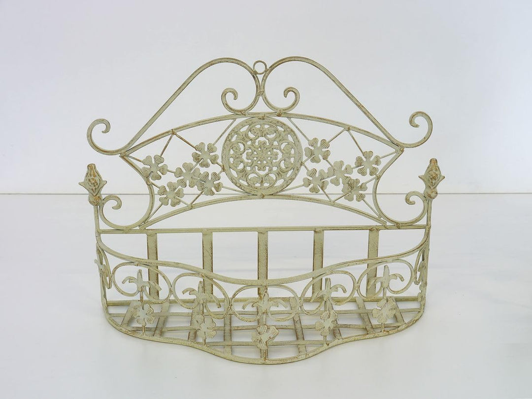 Wandregal Metallregal Blumenregal in Shabby Chic weiss 2er Set im antiken Stil -11414-