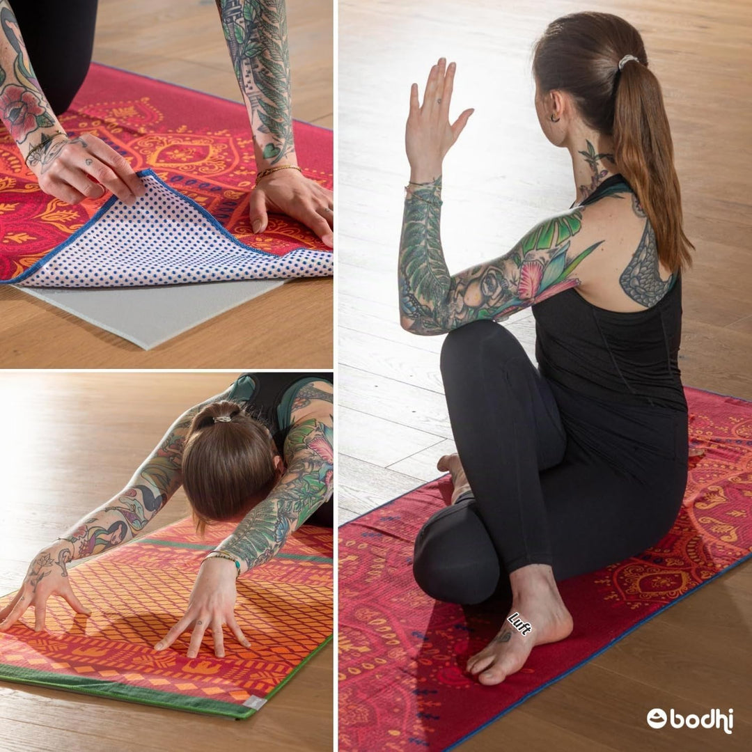 Bodhi Grip² Yoga Handtuch | Yogatuch mit Antirutsch Noppen | Rutschfestes Mikrofasertuch | Hot Yoga