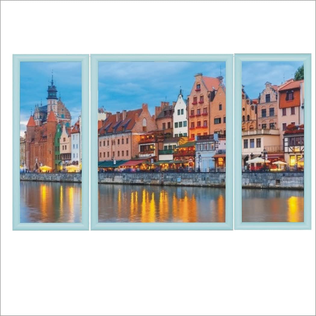 Triptychon Bilderrahmen, Grösse 50x80cm / 80x50cm Farbe Türkis Blau, ideal für Malen nach Zahlen Tri