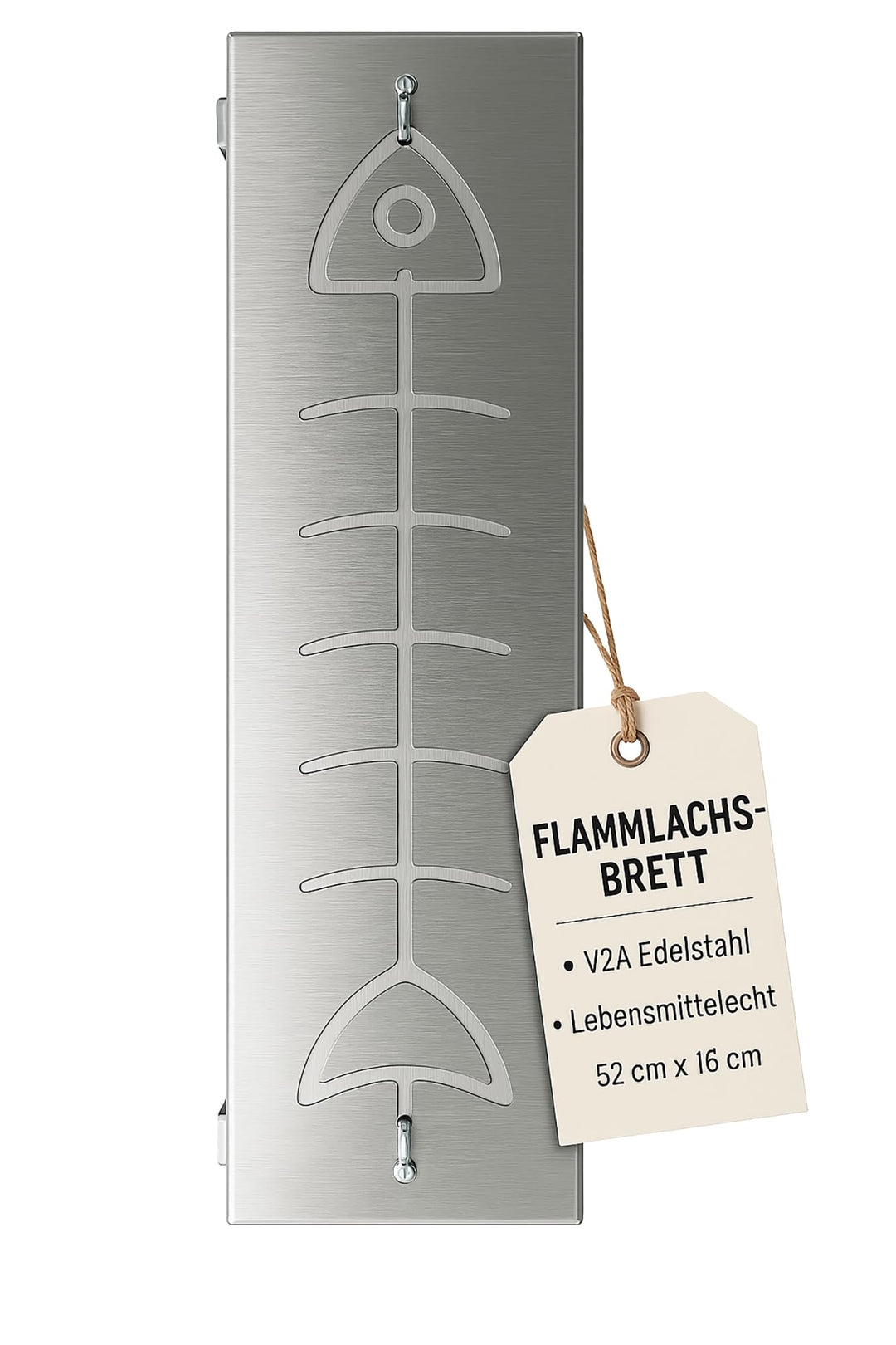 Flammlachsbrett Flammlachshalter Edelstahl mit Schienen (Lebensmittelecht V2A AISI 304) Rostfrei, Ve