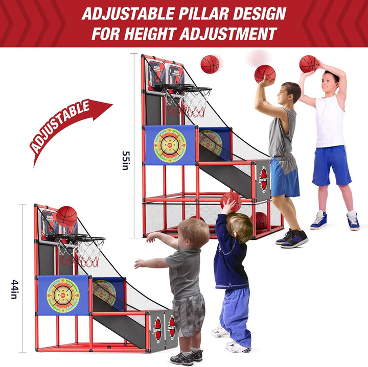 HYES 3 in 1 Dual Shot Basketball Arcade Spiel mit 2 Dart Boards/Elektronische Anzeigetafel/LED Licht