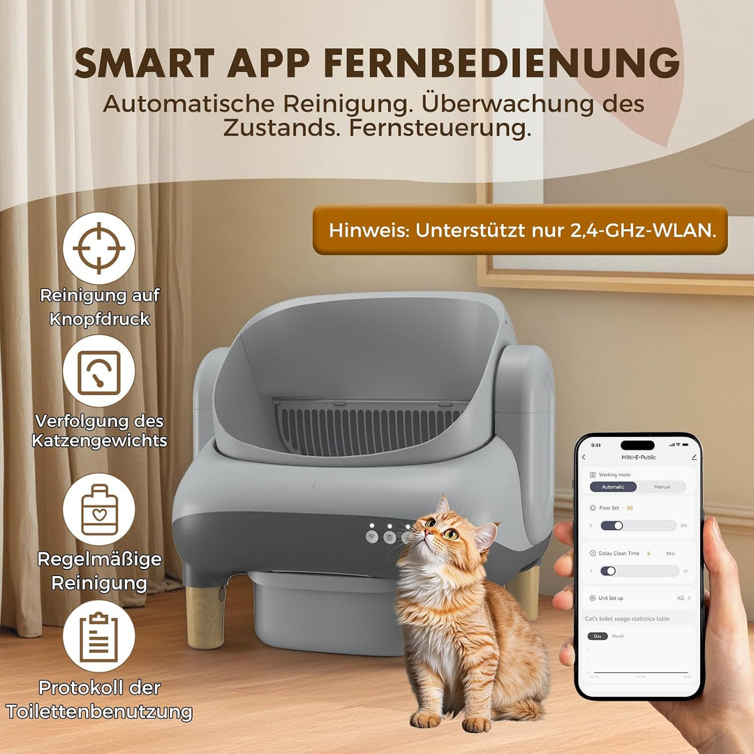 GTPLAYER Katzenklo Selbstreinigend, Selbstreinigende Katzentoilette mit Offenem Design, App-Steuerun