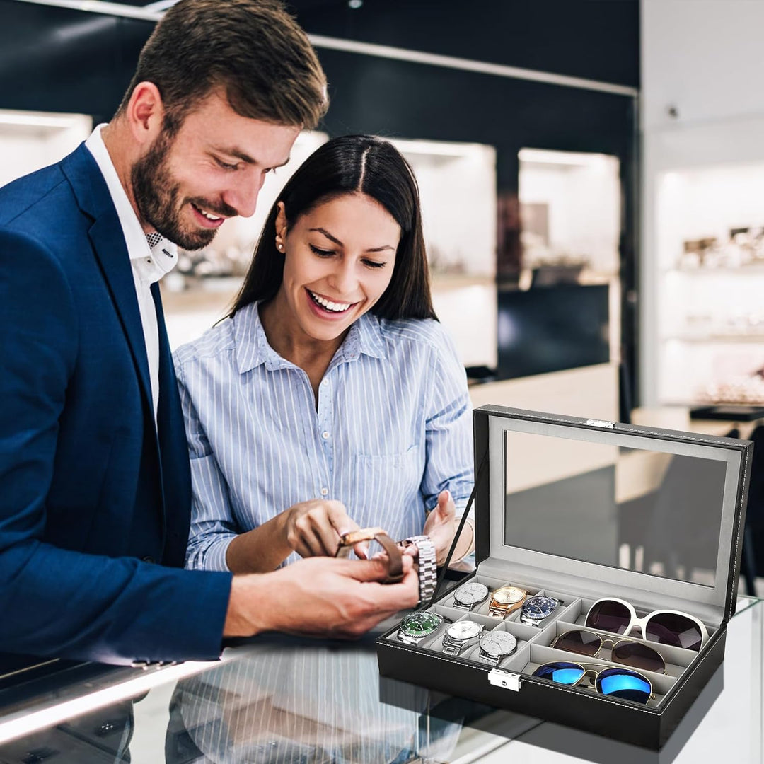 Cocoarm Schmuckkästchen Schmuckbox Männer Frauen Uhrenbox Brillenbox mit Schaufenster Uhren Glasses