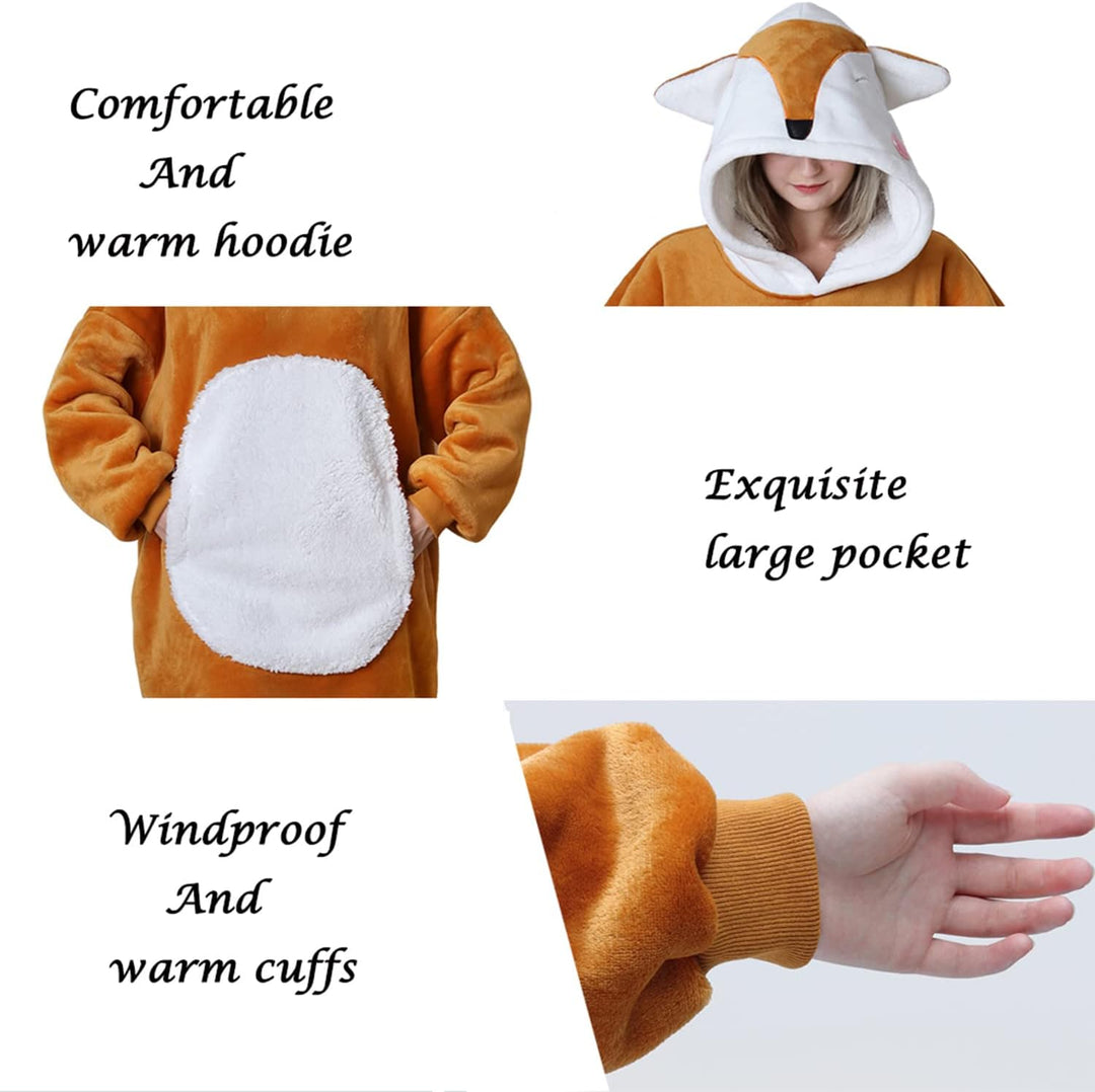 Queenshin Furry Orangener Fuchs Sweatshirt Kuscheldecke Flauschig Baumwolle Tragbare Decke Mit Ärmel