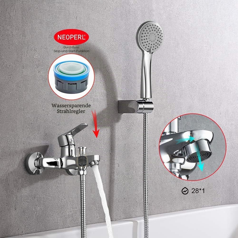 Ibergrif Star - Einhebel Badewannenarmatur Set, Wannenbatterie mit Duschkopf, Duschkopfhalter, und B