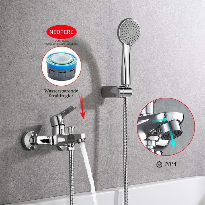 Ibergrif Star - Einhebel Badewannenarmatur Set, Wannenbatterie mit Duschkopf, Duschkopfhalter, und B