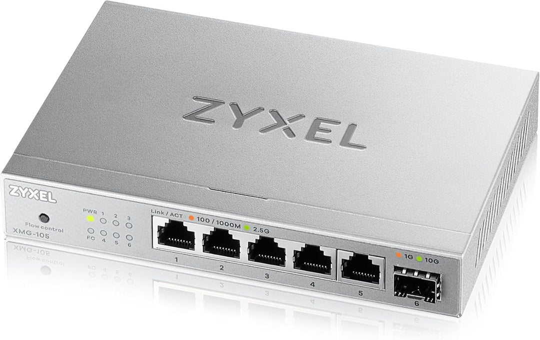 Zyxel 5-Port 2.5G Multi-Gig Unmanaged Switch | 1 x 10G SFP+ | Desktop/Wandmontage [XMG-105] 5 Port |