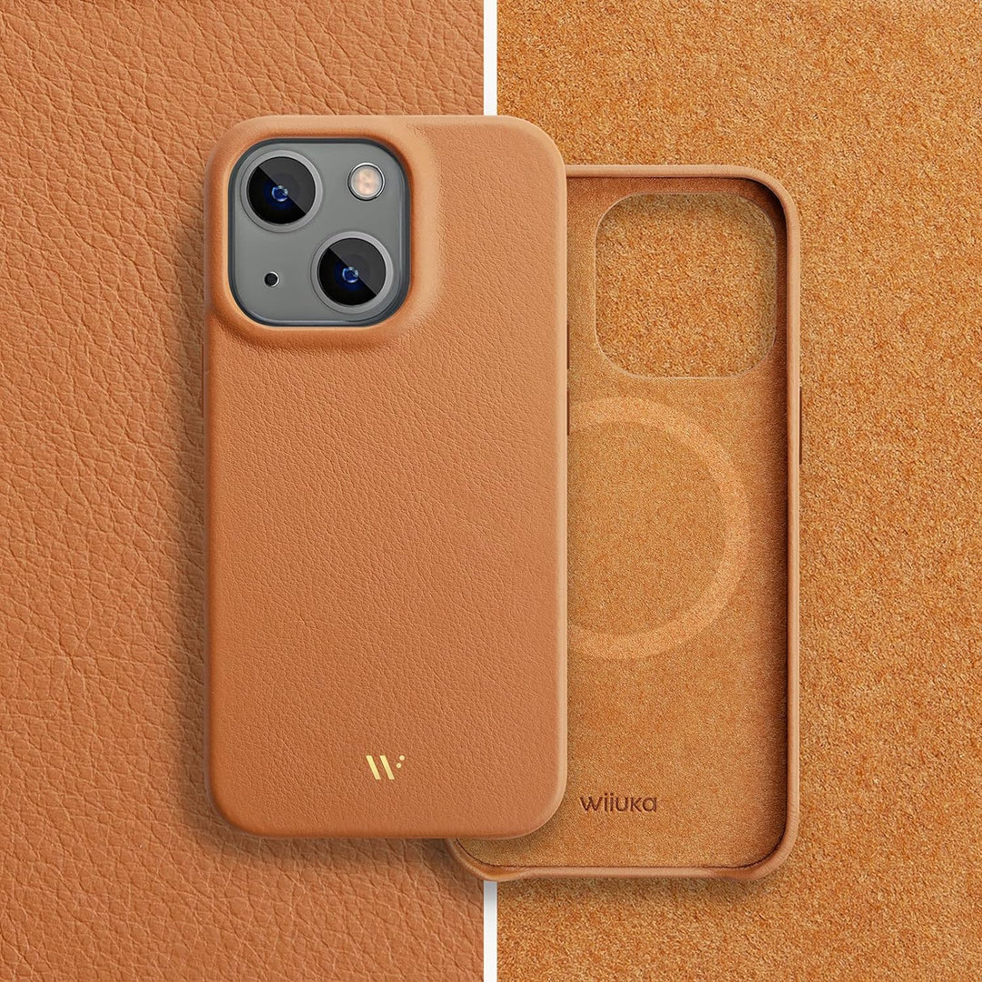 WIIUKA Hülle für iPhone 14 Plus, Leder aus Deutschland, Lederhülle extra Dünn, Premium Handyhülle, C