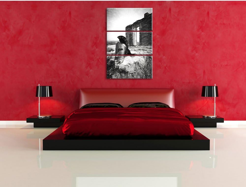 Pixxprint Sparta Helm als Leinwandbild | Grösse: 3 Teilig (120x80) | Wandbild| Kunstdruck | fertig b