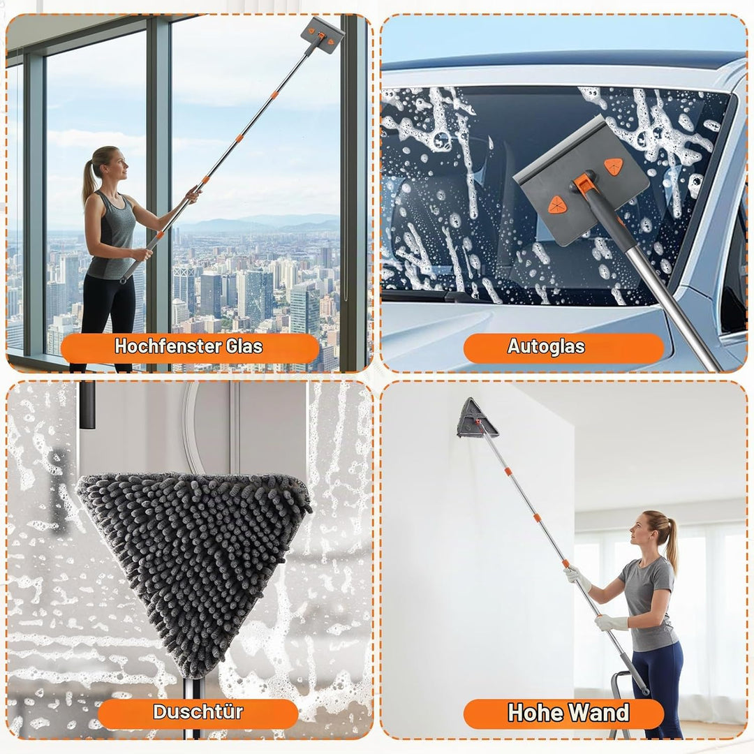 198cm Teleskop Fensterwischer, Profi Fensterputzer Set mit Abzieher,Langem Stiel Fensterreiniger mit