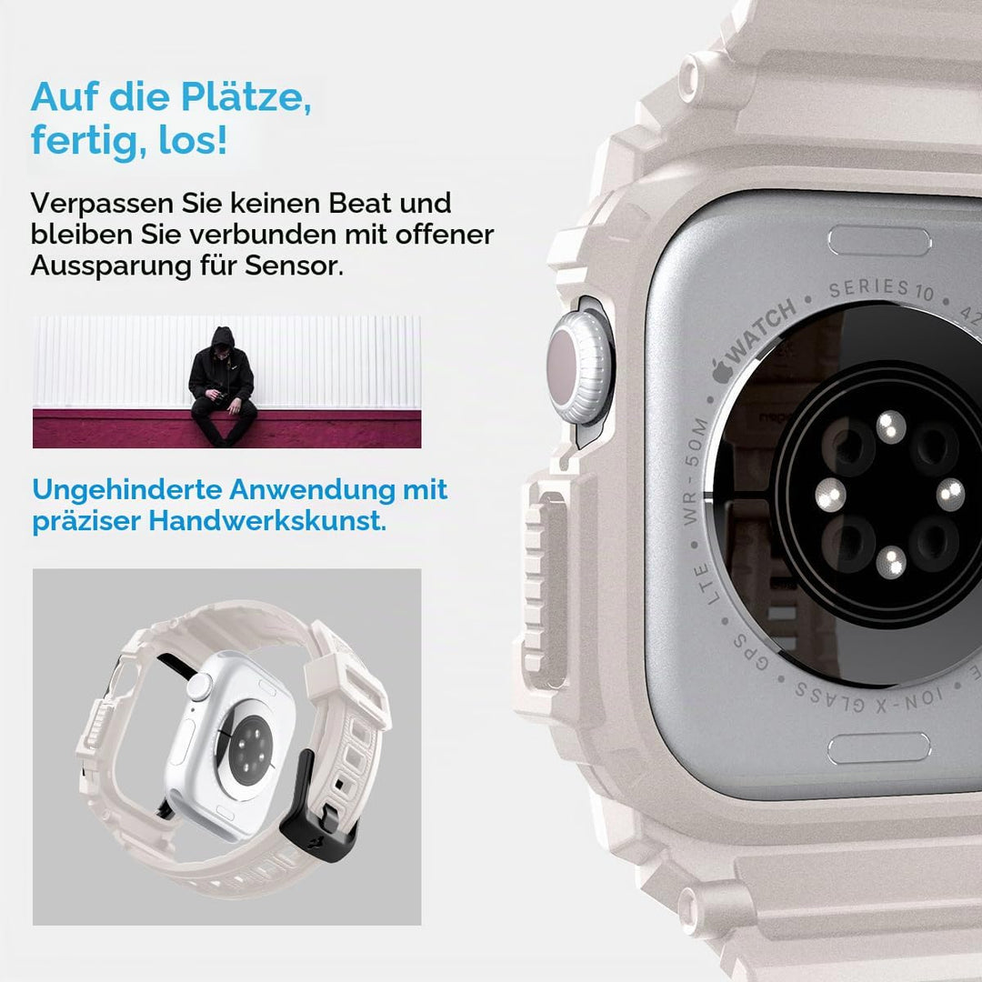 Spigen Rugged Armor Pro Hülle mit Armband Kompatibel mit Apple Watch 11/10 42mm (2025/2024) Dünenbei