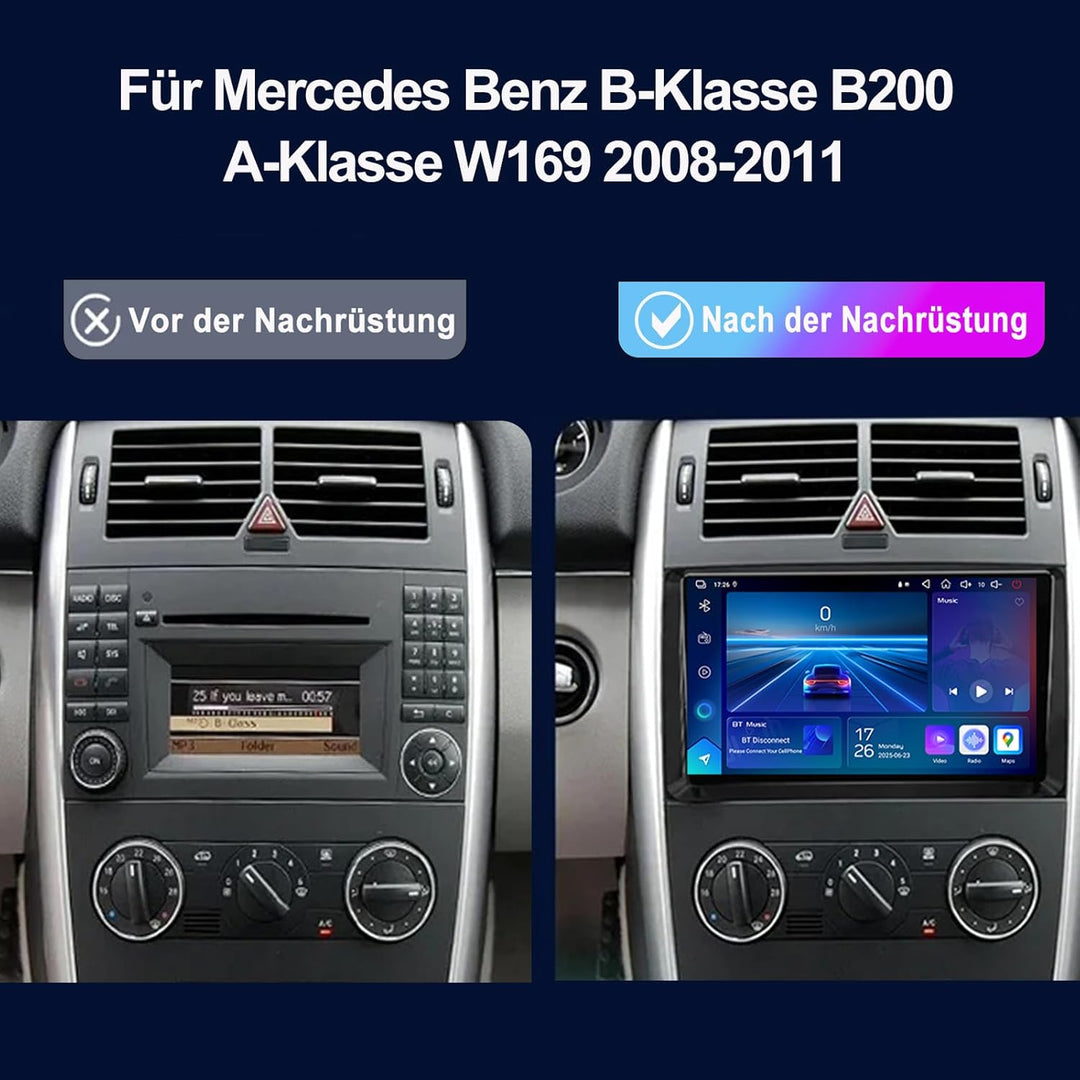 4+64GB Android13 Autoradio für Mercedes B-Klasse W245 B200 B160 B170 B180 A-Klasse W169, 9" QLED Tou