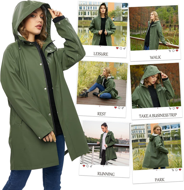 UNIQUEBELLA Regenjacke Damen Wasserdicht Regenmantel Mit Kapuze Winddicht Wetterfest Übergangsjacke