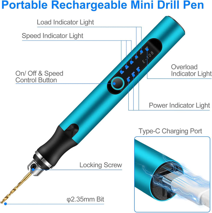 Mini Electric Hand Drill, 3-Speed Electric Mini Drill Pen, Rechargeable DIY Hand Drill Electric, Min