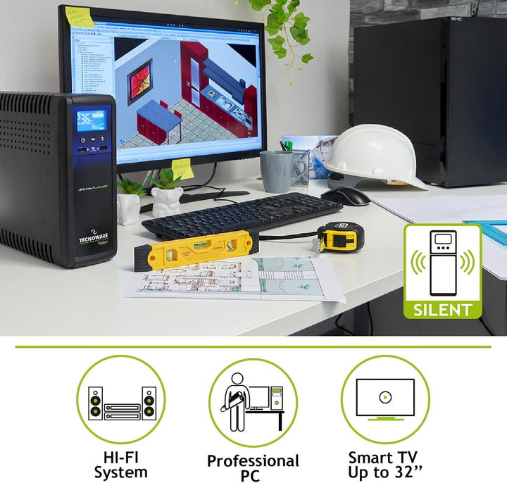 Tecnoware Power Systems - UPS EXA PLUS 1500 VA, Blackout-Schutz für PCs & Spielekonsolen, AVR-Techno