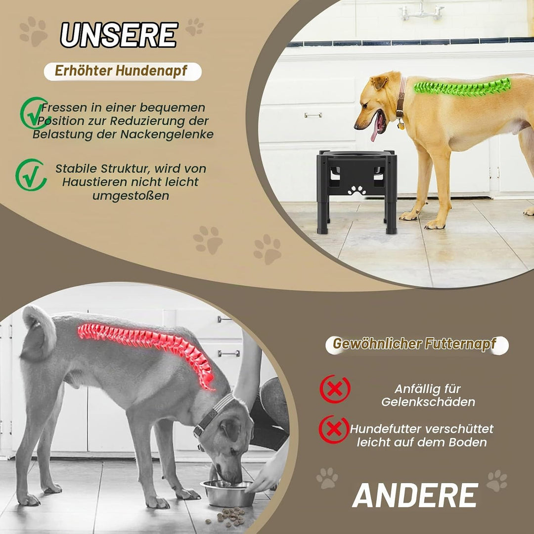Lewondr Erhöht Hundenapf, 1000ml Edelstahl Hund Futternapf &amp; 1100ml Langsam Futternapf, 3 Höhenverst