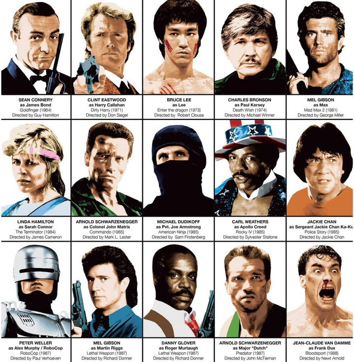 Wall Editions Art-Poster - Legendary Action Movie Heroes - Olivier Bourdereau