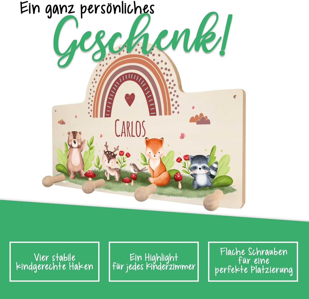 GRAVURZEILE Personalisierte Kindergarderobe - Tiergruppe Waldtiere - Personalisiert mit Name - Garde