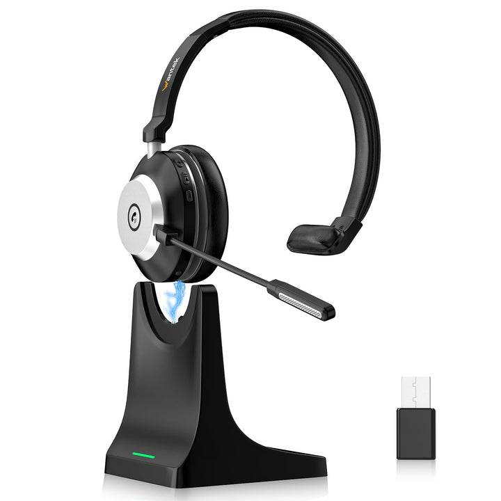 Wantek Wireless Headset Mit Mikrofon (EIN-Ohr) Für Home Office Mit KI-Geräuschunterdrückung Bluetoot