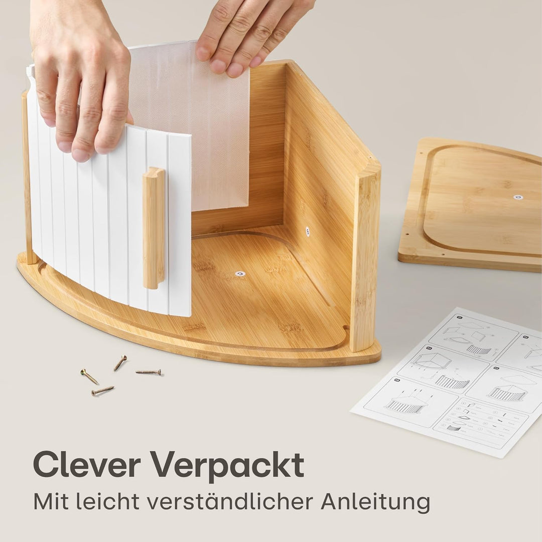 Praknu Brotkasten Ecke Holz mit Schiebetür – Platzsparende Brotbox – Hält Brot länger frisch - Einfa