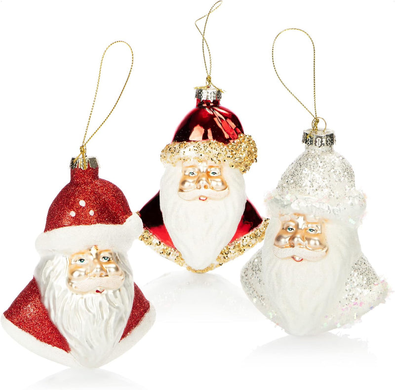 com-four® 3X Premium Christbaumschmuck - Weihnachtsmann aus echtem Glas - besondere Baumkugeln als W