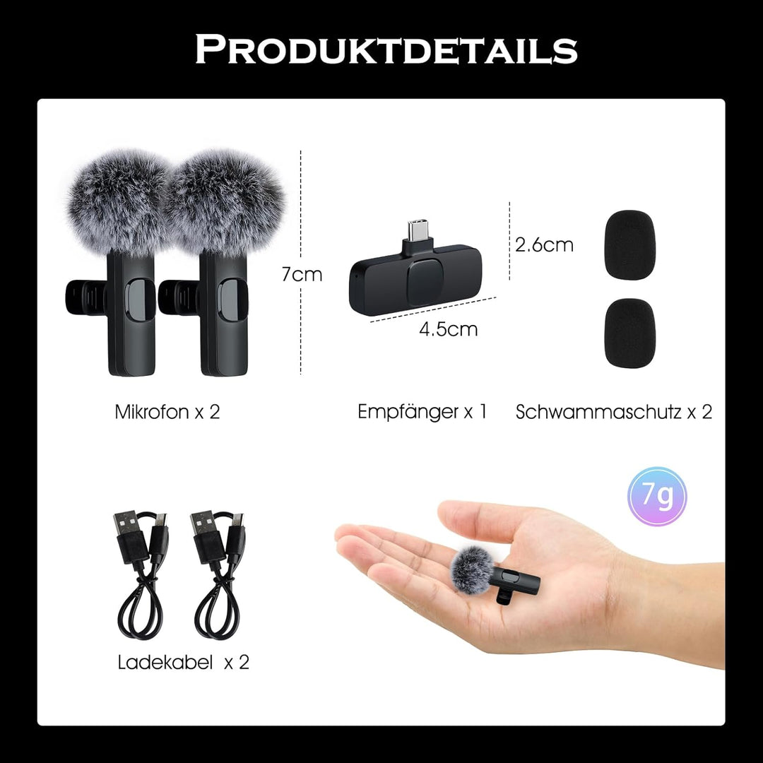 Lavalier Mikrofon Ansteckmikrofon mit Geräuschunterdrückung für Android/USB C Handy/Laptop, Wireless