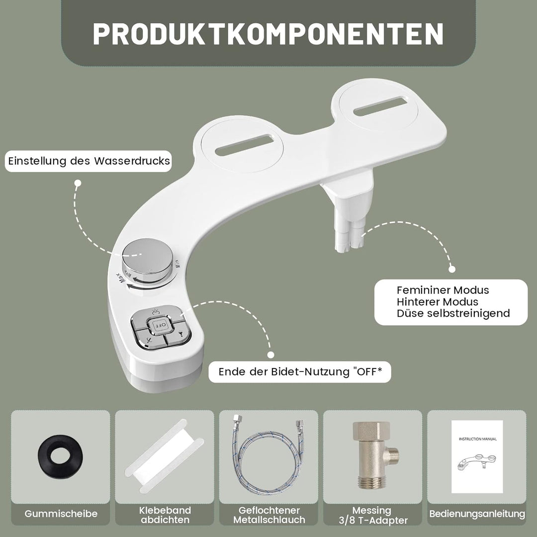 WRISIN Bidet WC Bidet Japanisches Bidet-Sprühgerät Bidet, WC-Sitz, mit einziehbaren Doppeldüsen, sel