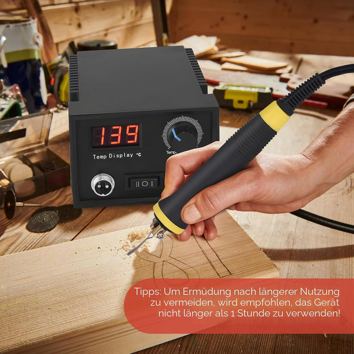 Trsaow Brandmalerei 60W LCD Holzbrenner 0-750°C für Holz, Leder, Kürbis, 2 Stifte und 33 Drahtspitze