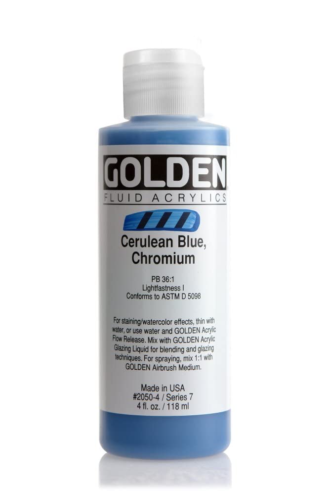 Golden Fluid Acrylics Acrylfarbe, 118 ml, Blau (Cerulean Blue Chromium) 4 oz Cerulean Blue, Chrom, 4