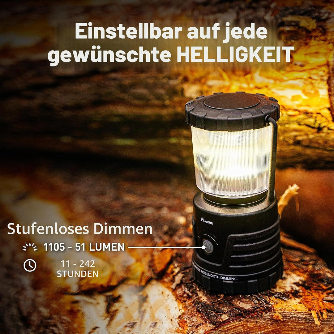 Favour LED Laterne Outdoor Lampe hell 1105 Lumen | Camping Lampe, IP64 wasserdicht, stossfest | Camp