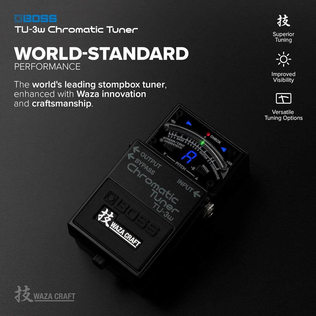 BOSS WAZA Craft chromatisches Tuner-Pedal (TU-3W), Stompbox Tuner auf Basis der innovativen Waza-Han