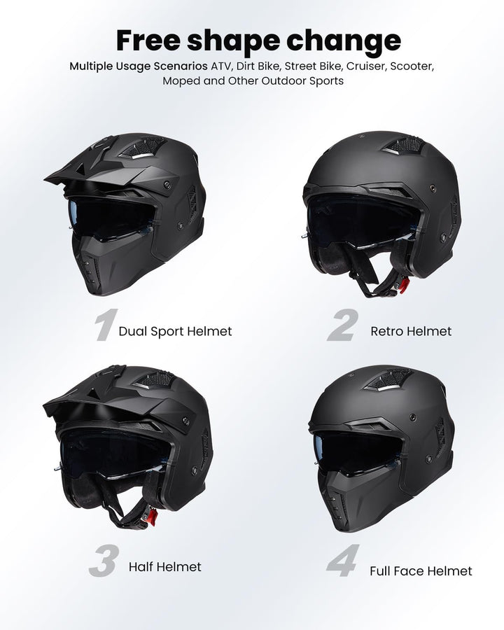 ILM Helm Integralhelm | Jethelm Motorrad Motocross Herren Damen Vintage Retro mit Visier ECE mit ans