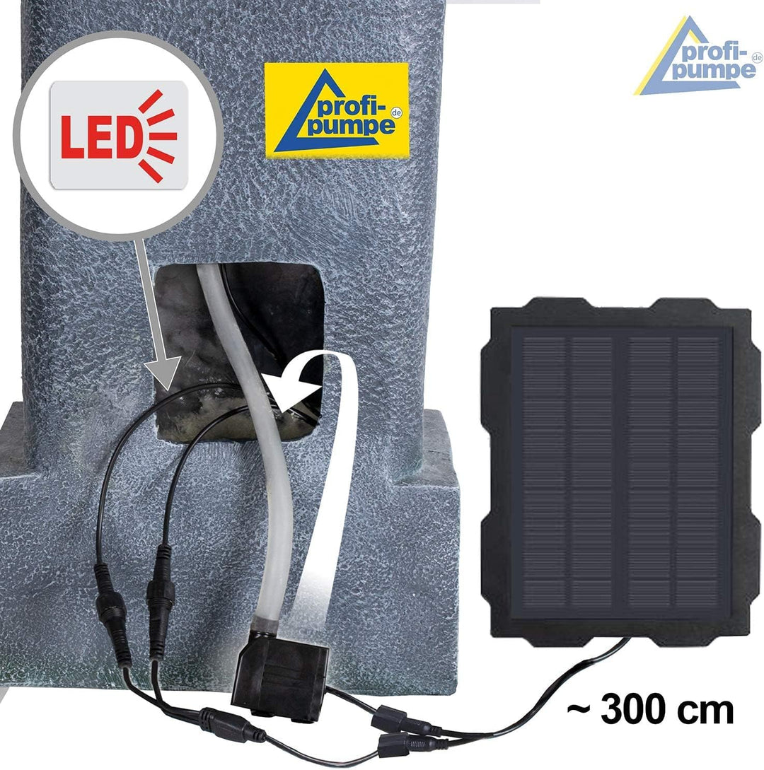 profi-pumpe.de Solar Gartenbrunnen Brunnen Solarbrunnen 3-Stufige Stein-Kaskade mit LED-Licht, Zierb
